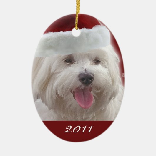Gepersonaliseerde Merry Maltese Eerste Kerstmenoru Keramisch Ornament (Voorkant)