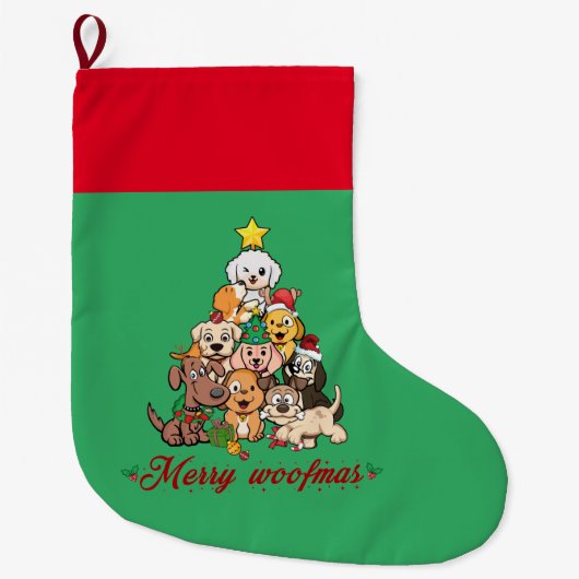 Gepersonaliseerde Merry Woofmas Grote Kerstsok (Voorkant)