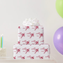 Gepersonaliseerde "met L❤️VE" rode rozen Cadeaupapier