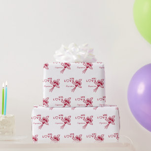 Gepersonaliseerde "met L❤️VE" rode rozen Cadeaupapier