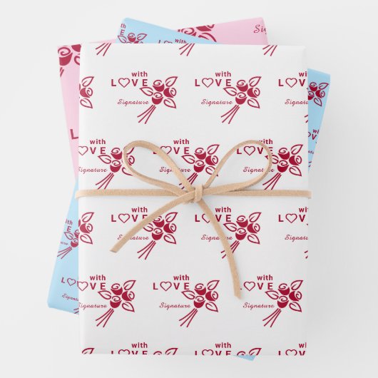 Gepersonaliseerde "met L❤️VE" rode rozen Inpakpapier Vel (In situ)