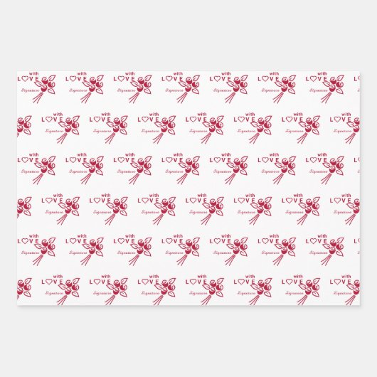 Gepersonaliseerde "met L❤️VE" rode rozen Inpakpapier Vel (Voorkant)