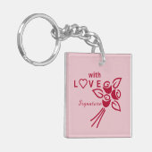 Gepersonaliseerde "met L❤️VE" rode rozen Sleutelhanger (Voorkant Links)