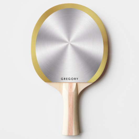 Gepersonaliseerde metalen zilver en goud monogram tafeltennisbatje (Voorkant)