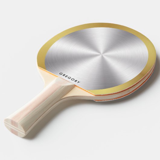 Gepersonaliseerde metalen zilver en goud monogram tafeltennisbatje (Voorkant Gekanteld)