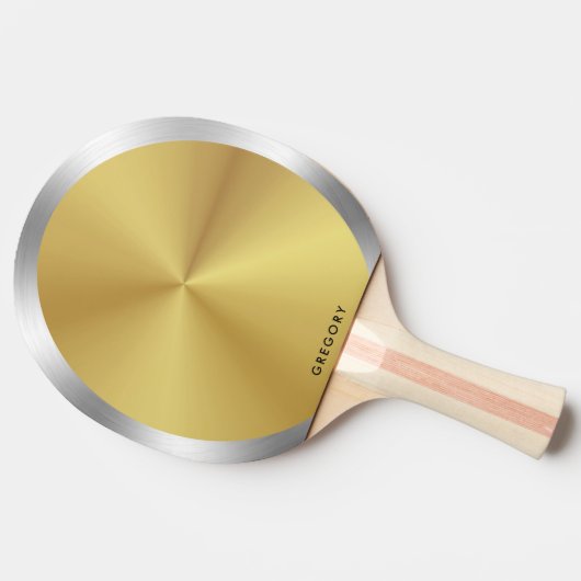 Gepersonaliseerde metalen zilver en goud monogram tafeltennisbatje (Zijkant)