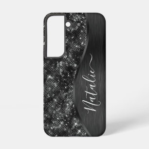 Gepersonaliseerde Metallic Zwarte Glitters Samsung Galaxy Hoesje