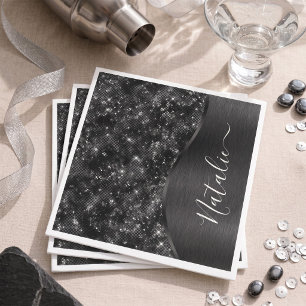 Gepersonaliseerde Metallic Zwarte Glitters Servet