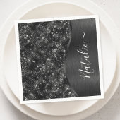 Gepersonaliseerde Metallic Zwarte Glitters Servet