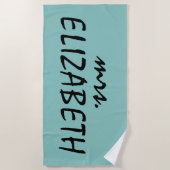 Gepersonaliseerde mevrouw Blauwgroen en witte Pas  Strandlaken (Voorkant)