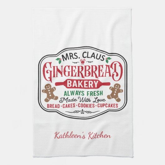 Gepersonaliseerde mevrouw Claus Kerstkoekje Baking Theedoek (Verticaal)