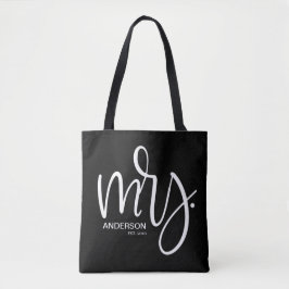 Gepersonaliseerde mevrouw GEVESTIGD - wit op zwart Tote Bag