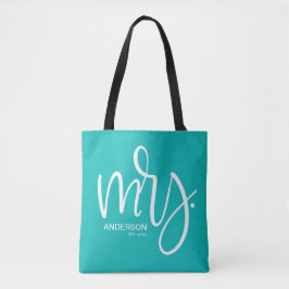 Gepersonaliseerde mevrouw GEVESTIGDE - Wit op Blau Tote Bag