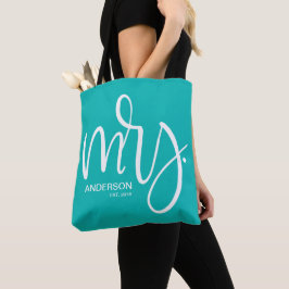 Gepersonaliseerde mevrouw GEVESTIGDE - Wit op Blau Tote Bag