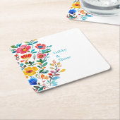 Gepersonaliseerde Mexicaanse Bloemen Kartonnen Onderzetters (Schuin)