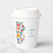 Gepersonaliseerde Mexicaanse Bloemenparen Douche Papieren Bekers (Voorkant)