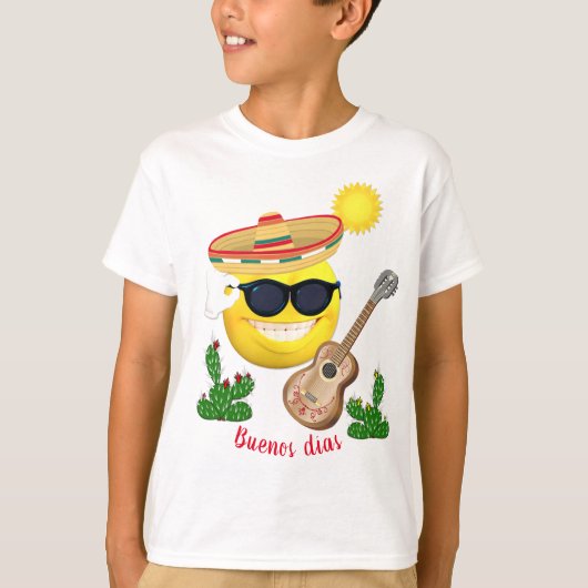 Gepersonaliseerde Mexicaanse Emoji in Sombrero & G T-shirt (Voorkant)