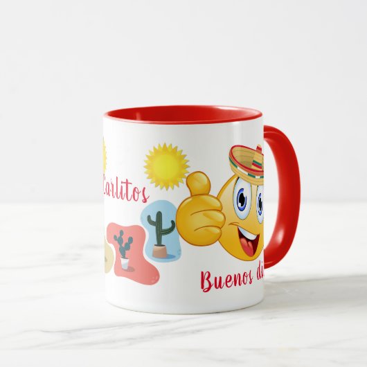Gepersonaliseerde Mexicaanse Emoji in Sombrero met Mok (Voorkant rechts)