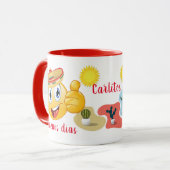 Gepersonaliseerde Mexicaanse Emoji in Sombrero met Mok (Voorkant links)