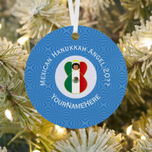 Gepersonaliseerde Mexicaanse Engel Hanukkah Vlag  Metalen Ornament