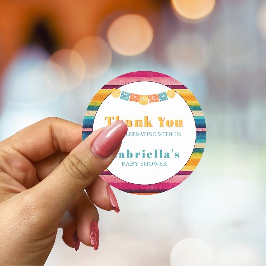 Gepersonaliseerde Mexicaanse Fiesta Gestreept Baby Ronde Sticker