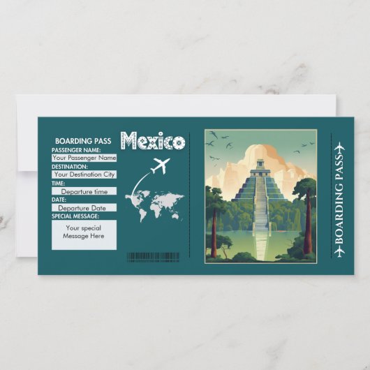 Gepersonaliseerde Mexico Travel Boarding Pass Kaar (Voorkant)