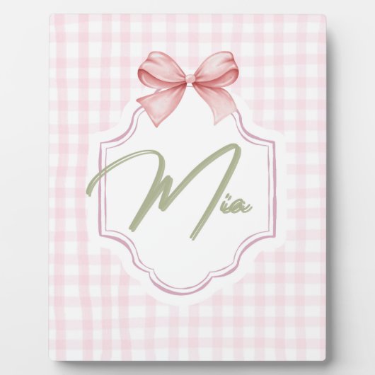 Gepersonaliseerde Mia Baby Girl Nursery Bow & Ging Fotoplaat (Voorkant)