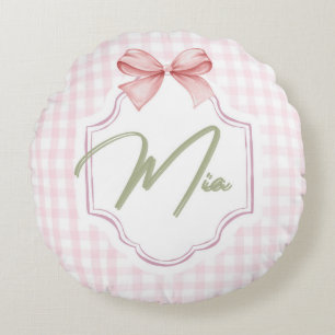 Gepersonaliseerde Mia Baby Girl Nursery Bow & Ging Rond Kussen