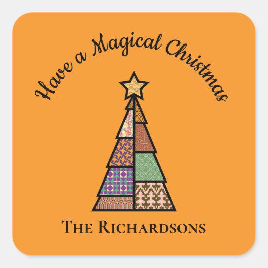 Gepersonaliseerde Mid-Century Moderne Kerstboom Vierkante Sticker (Voorkant)