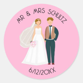 Gepersonaliseerde Mijnheer en Mevrouw Bruid en Bru Ronde Sticker