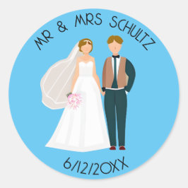 Gepersonaliseerde Mijnheer en Mevrouw Bruid en Bru Ronde Sticker