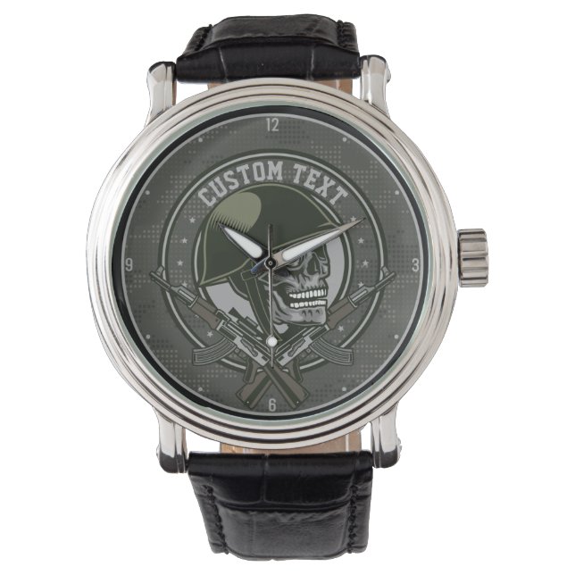 Gepersonaliseerde militaire Camo Soldaat Skull en  Horloge (Voorkant)