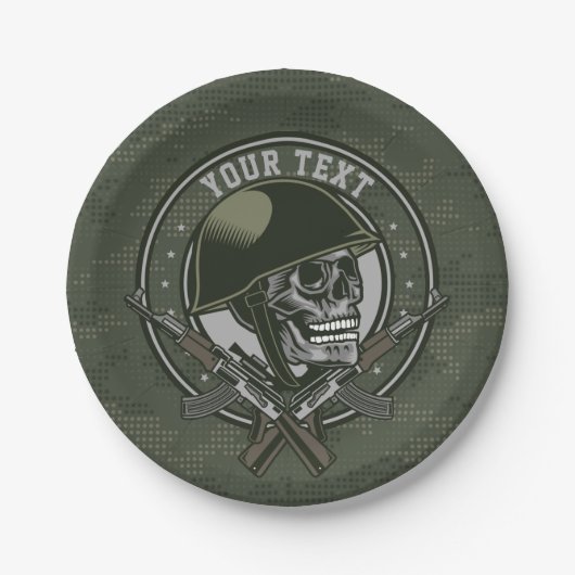 Gepersonaliseerde militaire Camo Soldaat Skull en  Papieren Bordje (Voorkant)