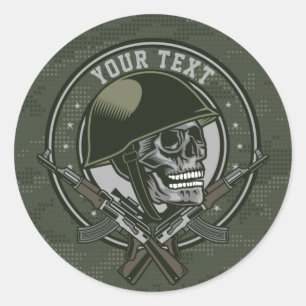 Gepersonaliseerde militaire Camo Soldaat Skull en Ronde Sticker