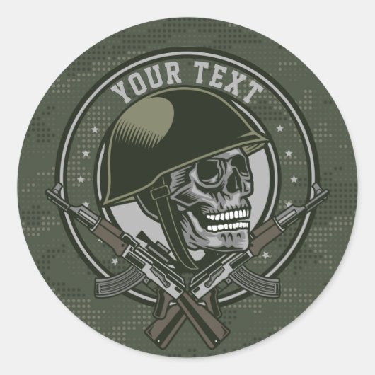 Gepersonaliseerde militaire Camo Soldaat Skull en Ronde Sticker (Voorkant)