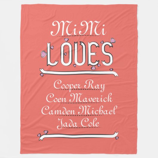 Gepersonaliseerde Mimi houdt van haar vier rangen Fleece Deken (Voorkant)