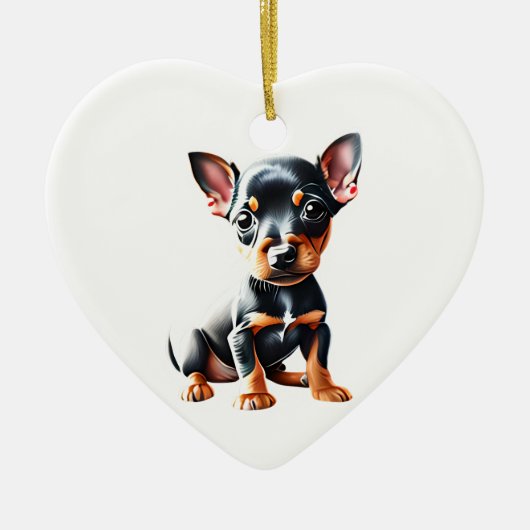 Gepersonaliseerde miniatuur Pinscher Puppy Keramisch Ornament (Voorkant)