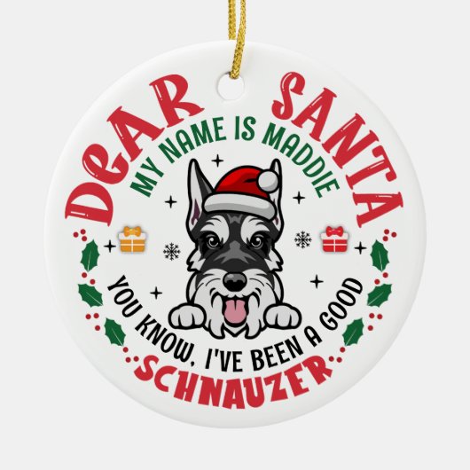 Gepersonaliseerde miniatuur Schnauzer Hond Kerstmi Keramisch Ornament (Voorkant)