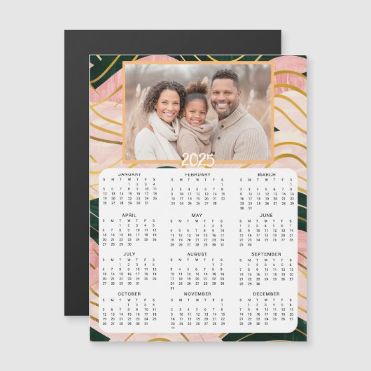 Gepersonaliseerde minikalender | Familiefoto Roze (Voorkant / Achterkant)