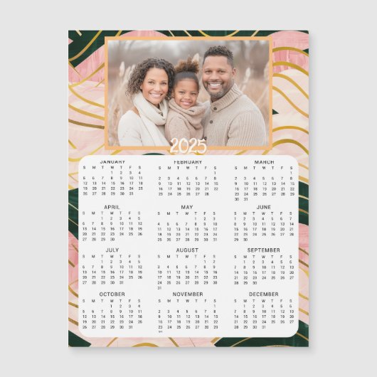Gepersonaliseerde minikalender | Familiefoto Roze (Voorkant)