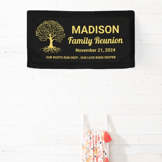 Gepersonaliseerde Minimaal Zwart Goud Familie Reün Spandoek (Insitu)