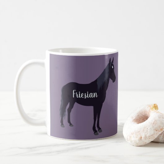 Gepersonaliseerde minimale Friesian Horse Silhouet Koffiemok (Met donut)