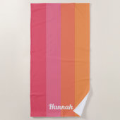 Gepersonaliseerde minimale roze Oranje strepen Strandlaken (Voorkant)