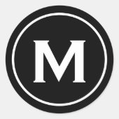 Gepersonaliseerde minimale zwarte Classic monogram Ronde Sticker (Voorkant)