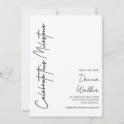 Gepersonaliseerde Minimalistische Afstudeerdata Save The Date (Voorkant)