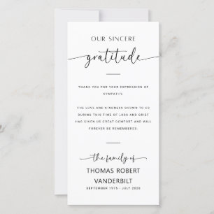 Gepersonaliseerde minimalistische begrafenis bedan bedankkaart