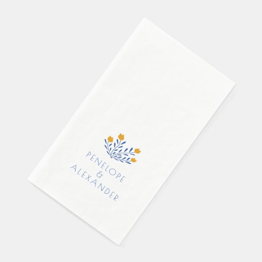 Gepersonaliseerde minimalistische blauwe gele bloe servet (Hoek)