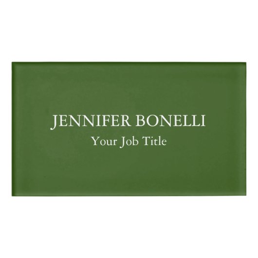 Gepersonaliseerde minimalistische bosgroen aangepa naambadge (Voorkant)