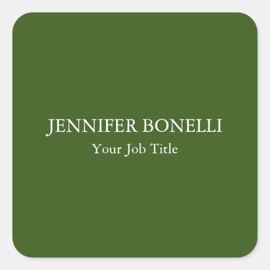 Gepersonaliseerde minimalistische bosgroen aangepa vierkante sticker (Voorkant)