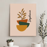 Gepersonaliseerde minimalistische botanische imitatie canvas print<br><div class="desc">Verbeter uw ruimte met deze gepersonaliseerde minimalistische botanische canvasprint, met abstracte halve cirkels in warme tinten en een delicaat planten motief. Perfect voor het toevoegen van een vleugje natuurlijke elegantie aan elk huis of kantoor, dit aanpasbare kunstwerk maakt een attent geschenk of een uniek decorstuk. Personaliseer met een naam of...</div>